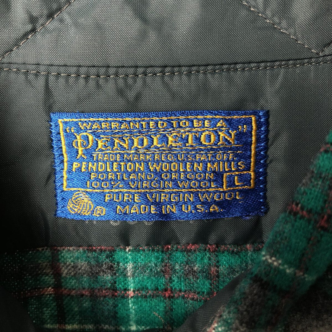 Vintage 1970'S Pendleton ombre check wool shirt, made in the USA, size L, men's wool green type Vintage Second Hand