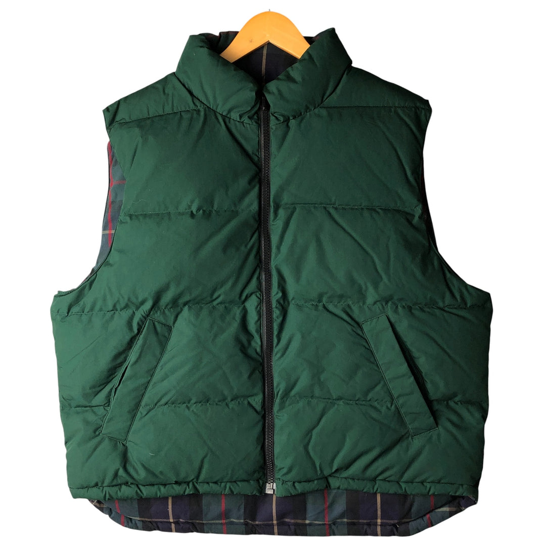 2000'S Eddie Bauer Reversible Check Pattern Goose Down Vest, Men's Size L polyester green type Vintage Second Hand