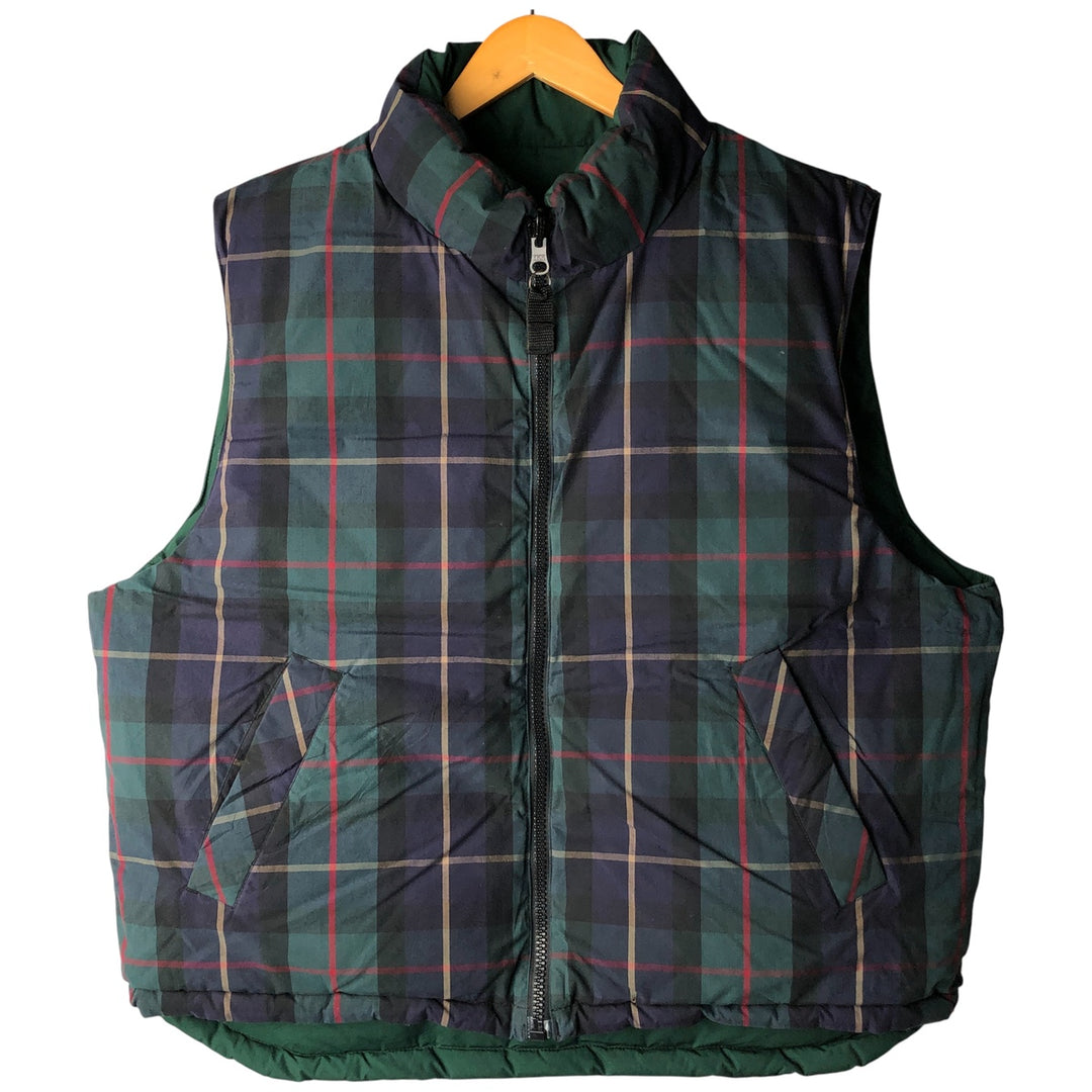 2000'S Eddie Bauer Reversible Check Pattern Goose Down Vest, Men's Size L polyester green type Vintage Second Hand