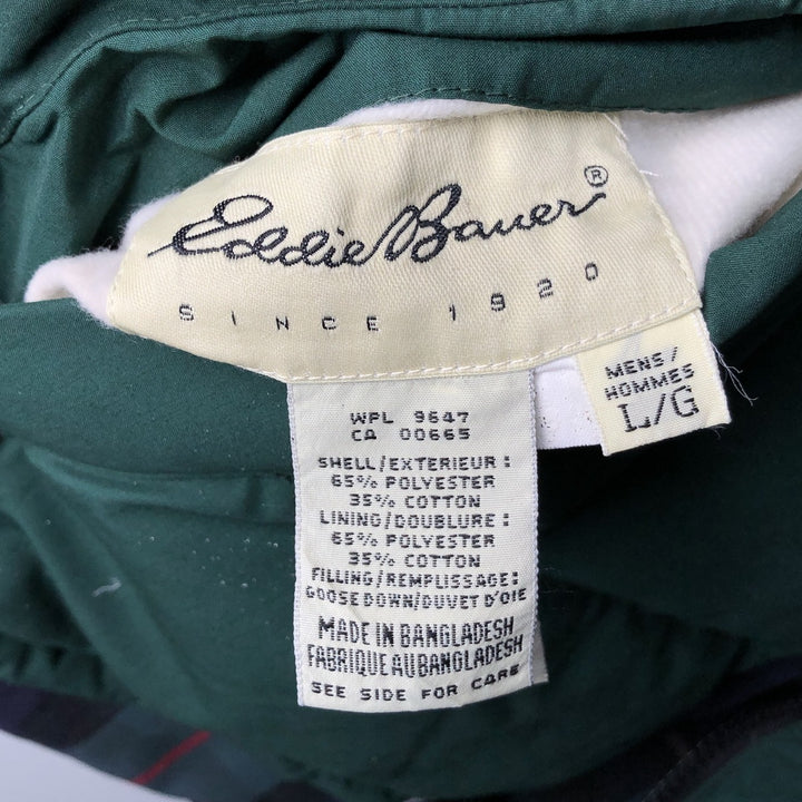 2000'S Eddie Bauer Reversible Check Pattern Goose Down Vest, Men's Size L polyester green type Vintage Second Hand