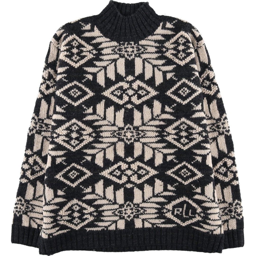Ralph Lauren LAUREN All-Over Print High-Neck Nordic Sweater, Women's Size L wool Charcoal Vintage Second Hand