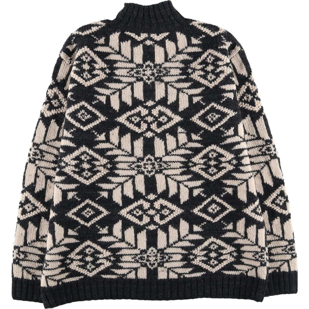 Ralph Lauren LAUREN All-Over Print High-Neck Nordic Sweater, Women's Size L wool Charcoal Vintage Second Hand