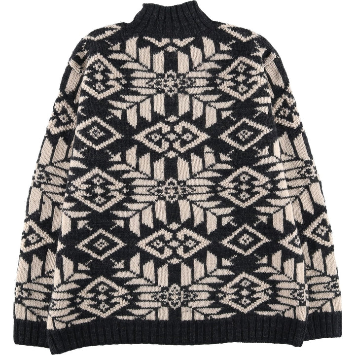 Ralph Lauren LAUREN All-Over Print High-Neck Nordic Sweater, Women's Size L wool Charcoal Vintage Second Hand