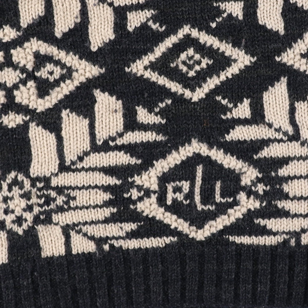 Ralph Lauren LAUREN All-Over Print High-Neck Nordic Sweater, Women's Size L wool Charcoal Vintage Second Hand