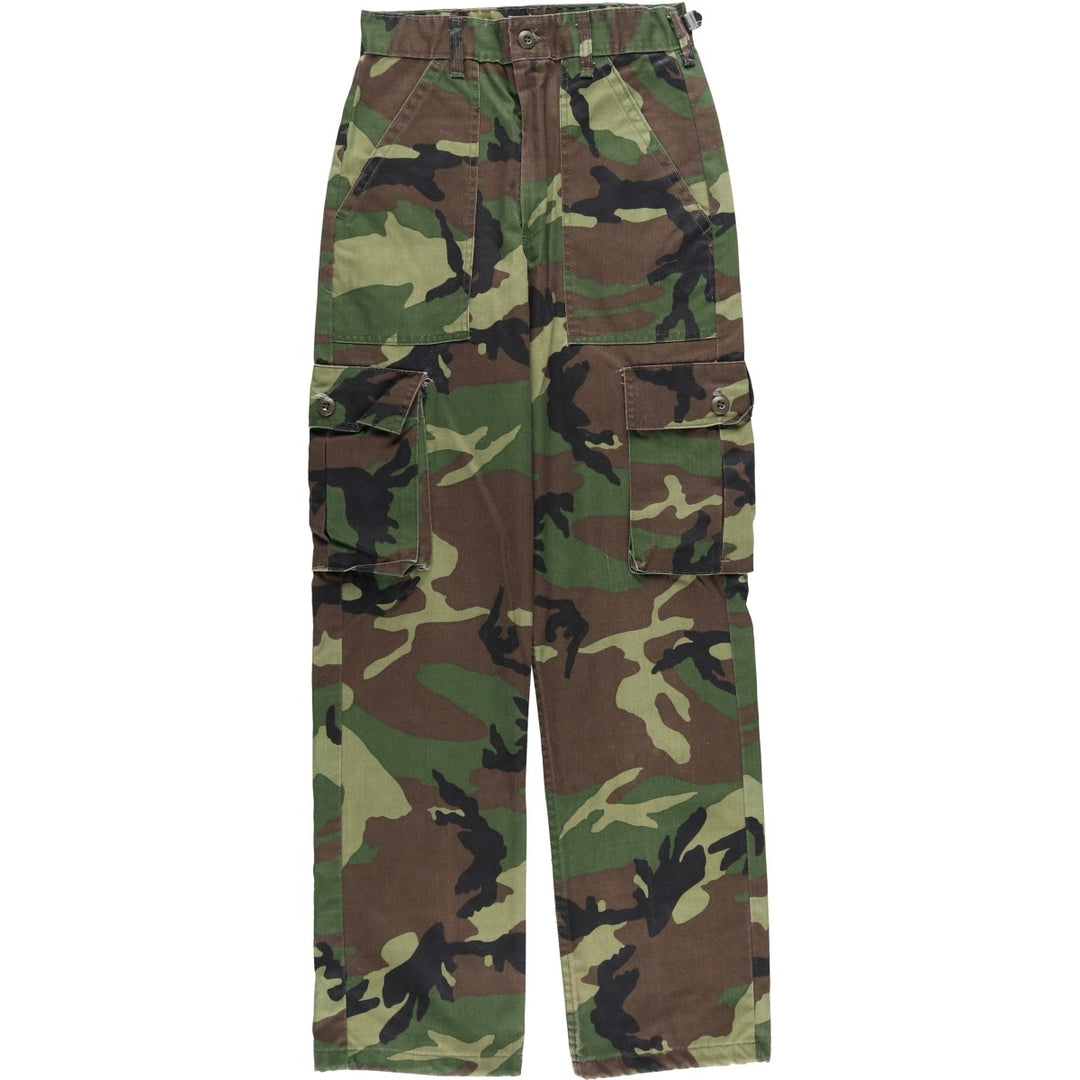 Civilian Camouflage Woodland Camo Military Cargo Pants, Made in USA, Women's Size L (W28), Vintage Nylon Khaki type Vintage Second Hand