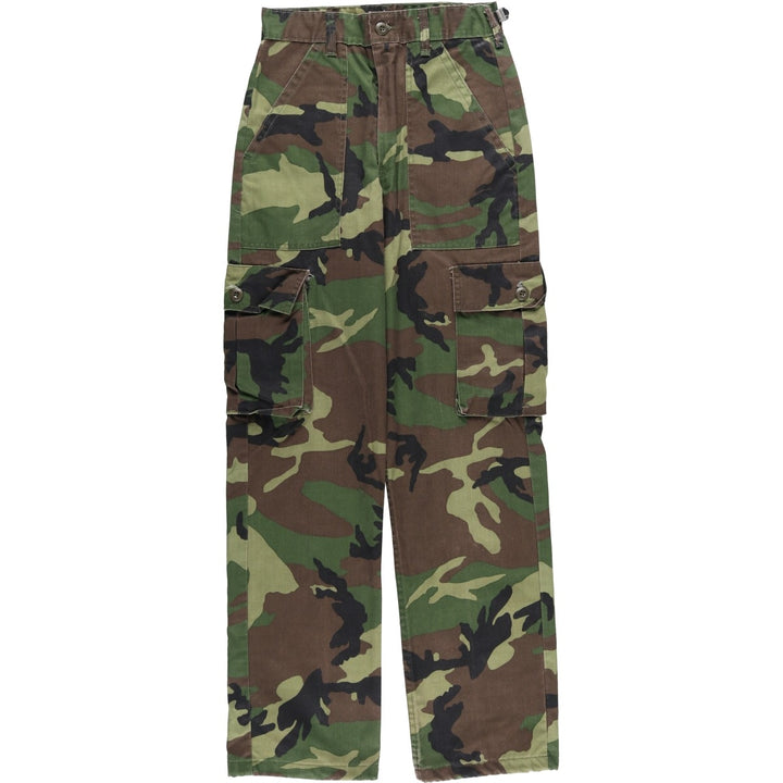 Civilian Camouflage Woodland Camo Military Cargo Pants, Made in USA, Women's Size L (W28), Vintage Nylon Khaki type Vintage Second Hand