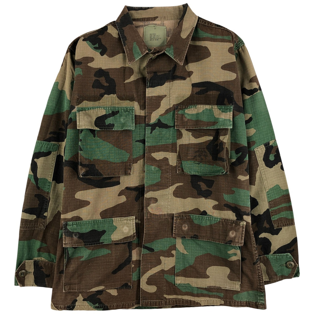 90'S US Military Camouflage Woodland Camo Ripstop Military Jacket, Made in USA, Small Regular, Men's Size Small cotton Khaki type Vintage Second Hand