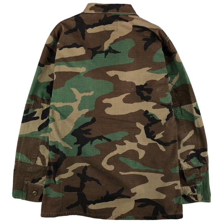 90'S US Military Camouflage Woodland Camo Ripstop Military Jacket, Made in USA, Small Regular, Men's Size Small cotton Khaki type Vintage Second Hand