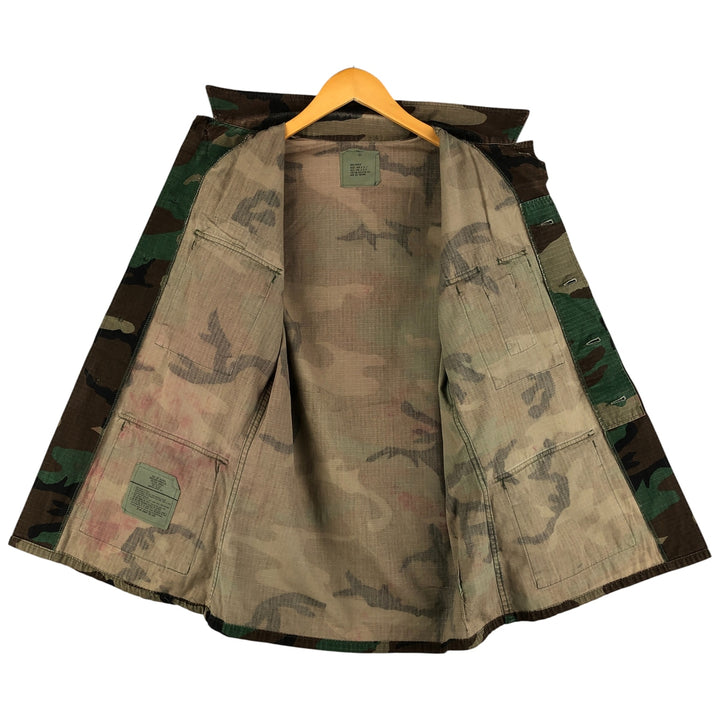 90'S US Military Camouflage Woodland Camo Ripstop Military Jacket, Made in USA, Small Regular, Men's Size Small cotton Khaki type Vintage Second Hand
