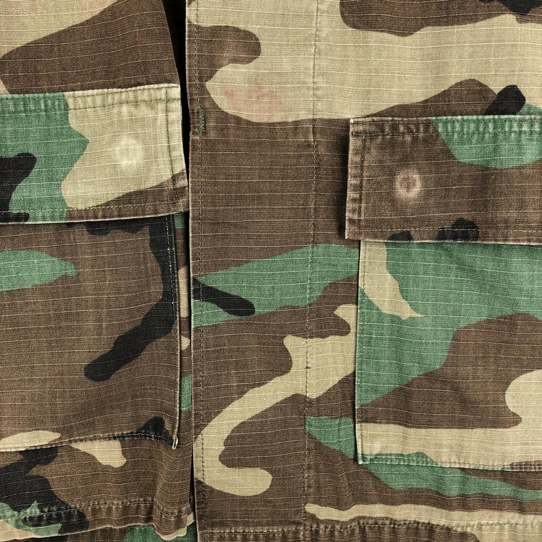 90'S US Military Camouflage Woodland Camo Ripstop Military Jacket, Made in USA, Small Regular, Men's Size Small cotton Khaki type Vintage Second Hand