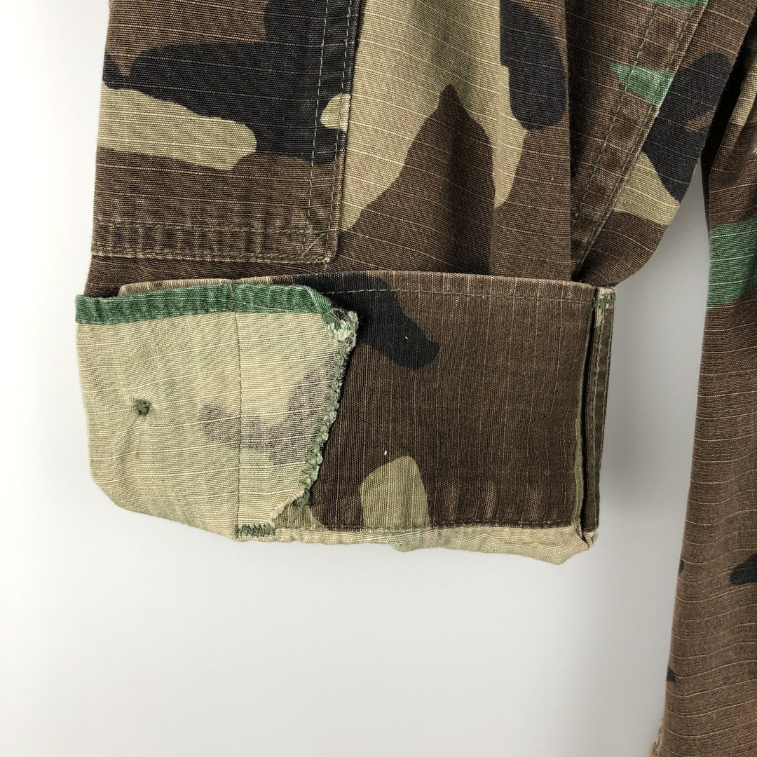 90'S US Military Camouflage Woodland Camo Ripstop Military Jacket, Made in USA, Small Regular, Men's Size Small cotton Khaki type Vintage Second Hand