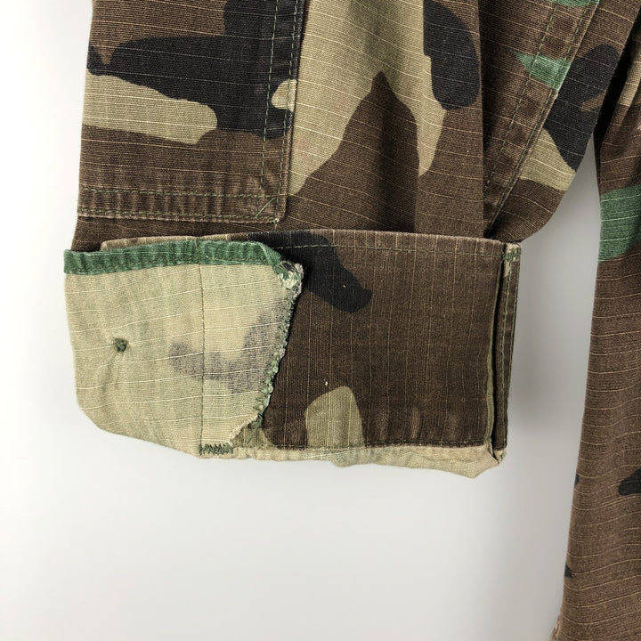 90'S US Military Camouflage Woodland Camo Ripstop Military Jacket, Made in USA, Small Regular, Men's Size Small cotton Khaki type Vintage Second Hand