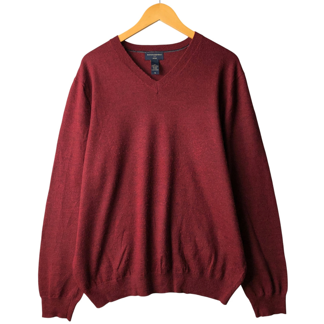Banana Republic Merino V-neck wool knit sweater, men's size XL wool wine-red Vintage Second Hand