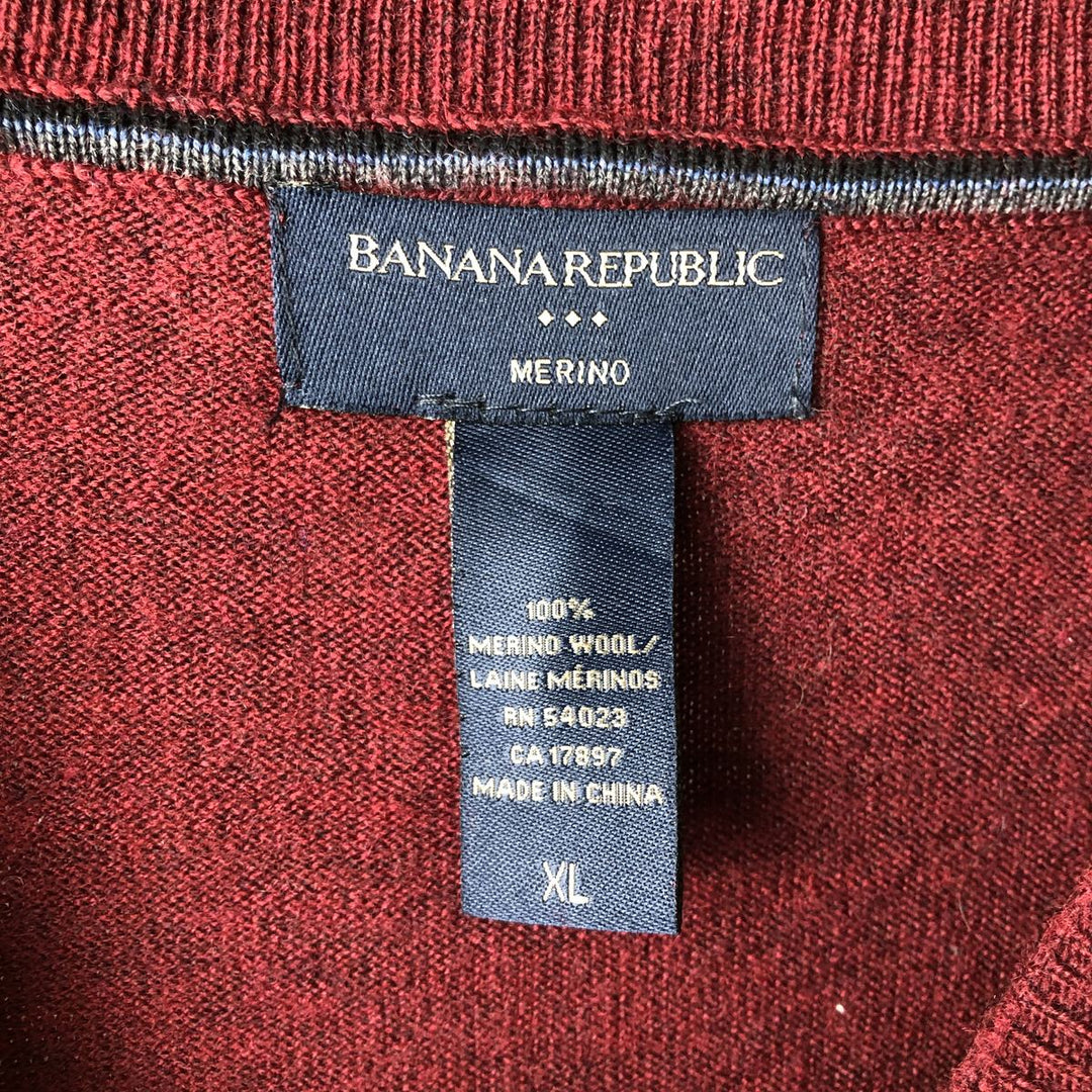 Banana Republic Merino V-neck wool knit sweater, men's size XL wool wine-red Vintage Second Hand