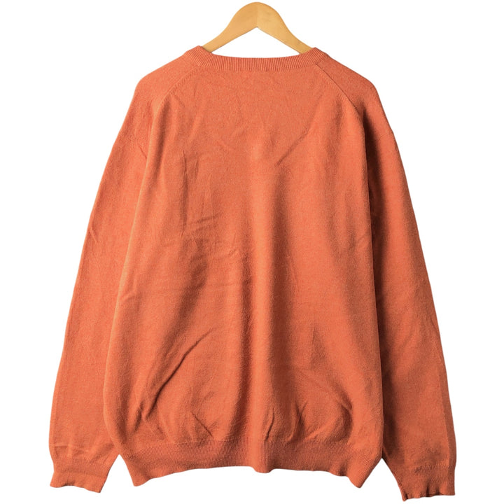 Oversized Lacoste V-neck lambswool knit sweater, size 9, men's XXXL Lamb wool orange type Vintage Second Hand