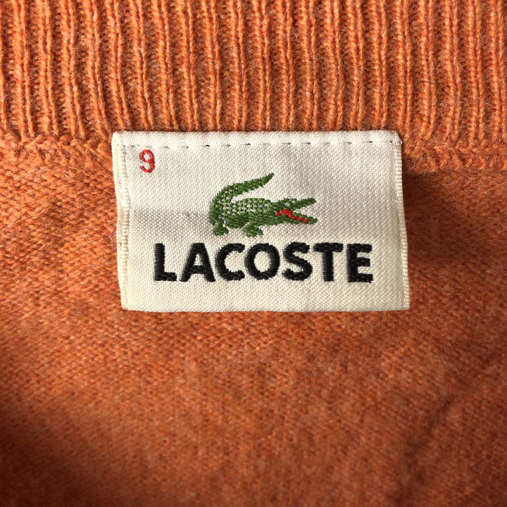 Oversized Lacoste V-neck lambswool knit sweater, size 9, men's XXXL Lamb wool orange type Vintage Second Hand
