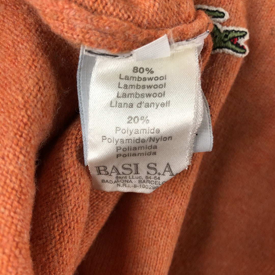 Oversized Lacoste V-neck lambswool knit sweater, size 9, men's XXXL Lamb wool orange type Vintage Second Hand