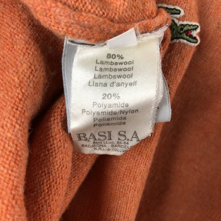 Oversized Lacoste V-neck lambswool knit sweater, size 9, men's XXXL Lamb wool orange type Vintage Second Hand