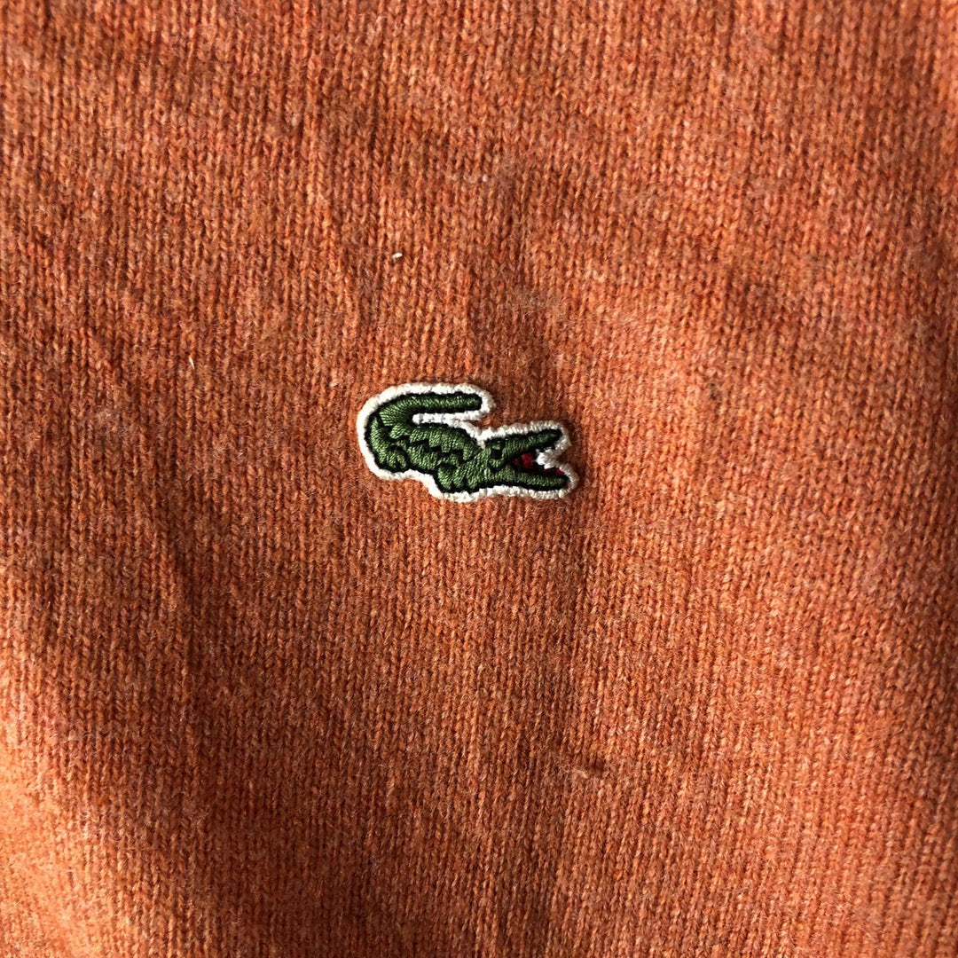 Oversized Lacoste V-neck lambswool knit sweater, size 9, men's XXXL Lamb wool orange type Vintage Second Hand