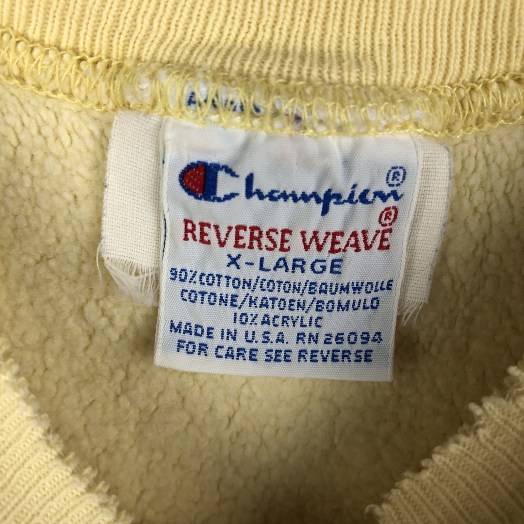 90'S Champion Reverse Weave Embroidered Tag College Sweatshirt Trainer Made in USA Men's XL Vintage cotton yellow type Vintage Second Hand