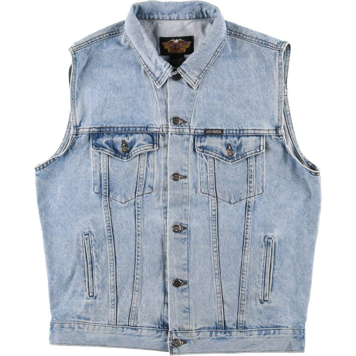 2000'S Harley-Davidson Hidden Button-Down Denim Vest, Made in Canada, Men's Size L cotton blue type Vintage Second Hand