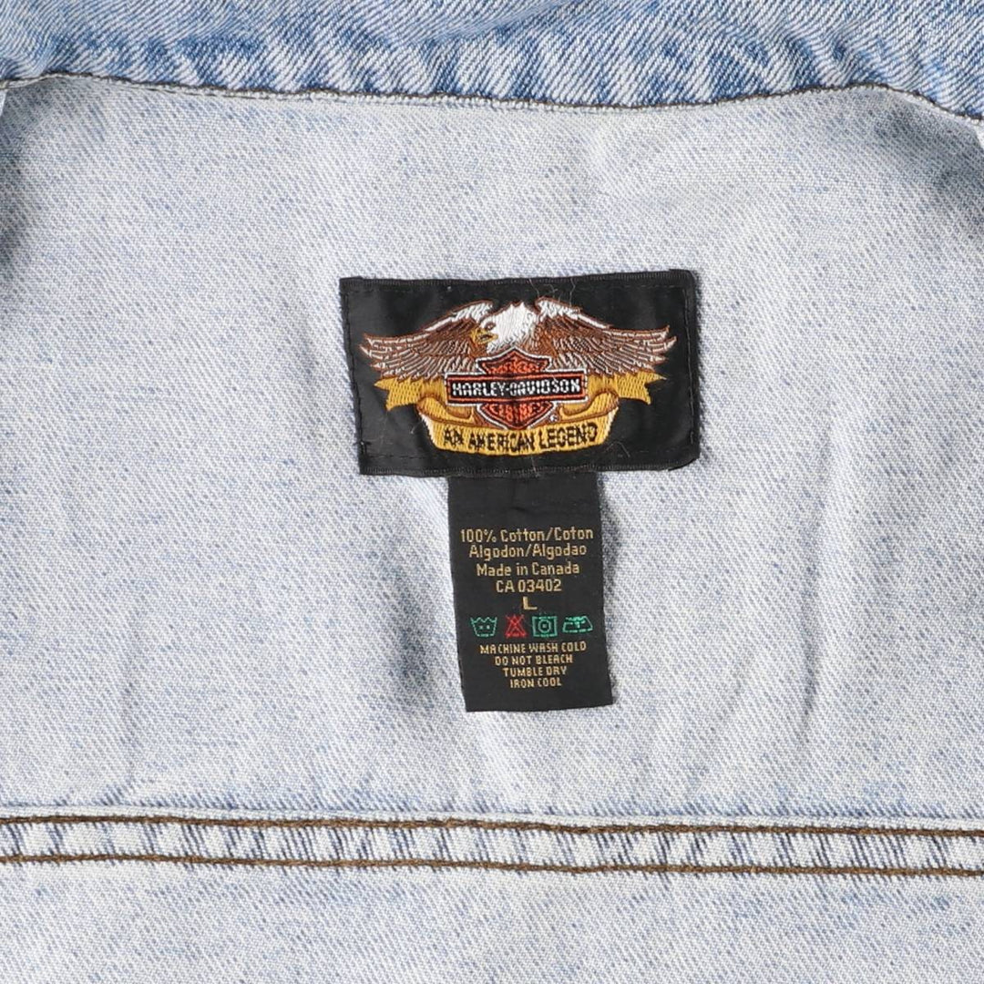 2000'S Harley-Davidson Hidden Button-Down Denim Vest, Made in Canada, Men's Size L cotton blue type Vintage Second Hand