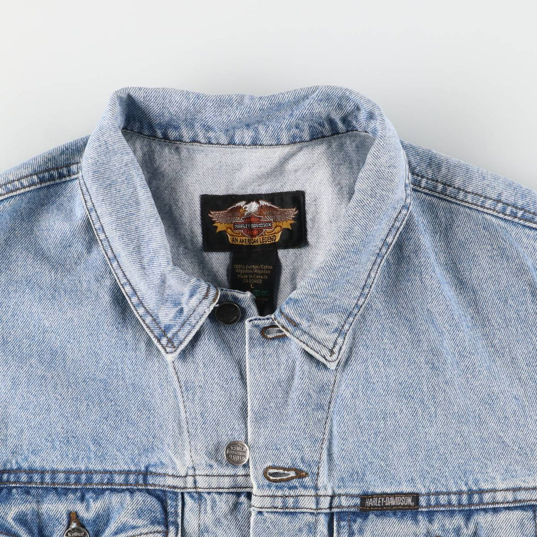 2000'S Harley-Davidson Hidden Button-Down Denim Vest, Made in Canada, Men's Size L cotton blue type Vintage Second Hand