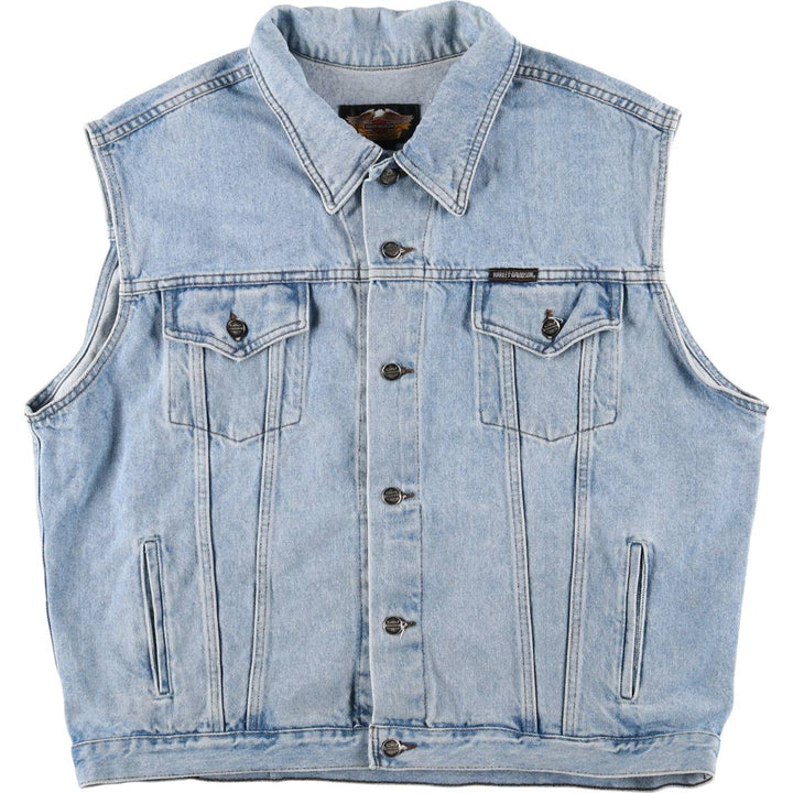 2000'S Harley-Davidson Back Logo Denim Vest, Made in Canada, Men's Size XL cotton blue type Vintage Second Hand