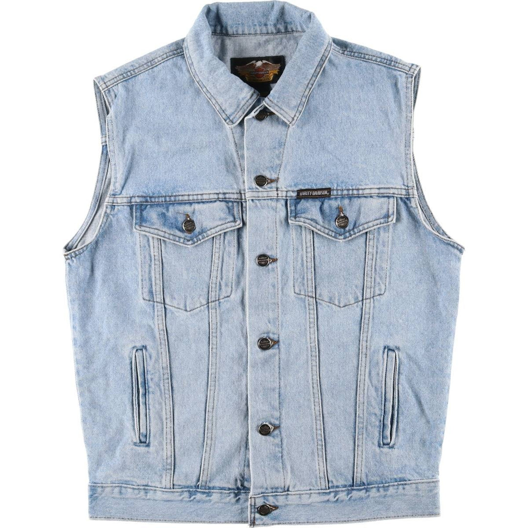 2000'S Harley-Davidson Hidden Button-Down Denim Vest, Made in Canada, Men's Size Small cotton blue type Vintage Second Hand