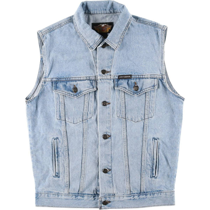 2000'S Harley-Davidson Hidden Button-Down Denim Vest, Made in Canada, Men's Size Small cotton blue type Vintage Second Hand