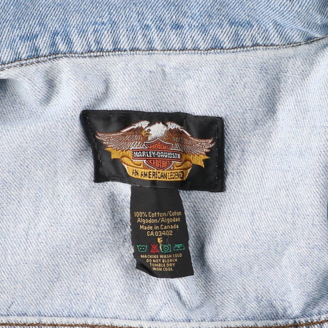 2000'S Harley-Davidson Hidden Button-Down Denim Vest, Made in Canada, Men's Size Small cotton blue type Vintage Second Hand