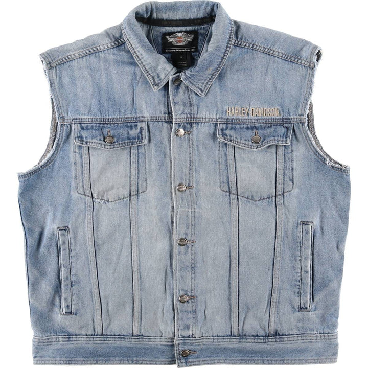 Harley-Davidson Back Logo Hidden Button-Down Denim Vest, Men's Size XL cotton blue type Vintage Second Hand