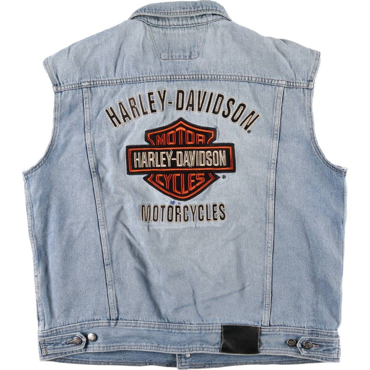 Harley-Davidson Back Logo Hidden Button-Down Denim Vest, Men's Size XL cotton blue type Vintage Second Hand