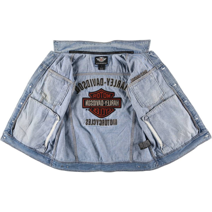 Harley-Davidson Back Logo Hidden Button-Down Denim Vest, Men's Size XL cotton blue type Vintage Second Hand
