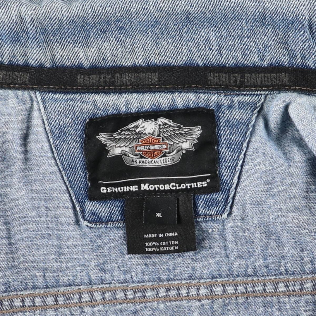 Harley-Davidson Back Logo Hidden Button-Down Denim Vest, Men's Size XL cotton blue type Vintage Second Hand