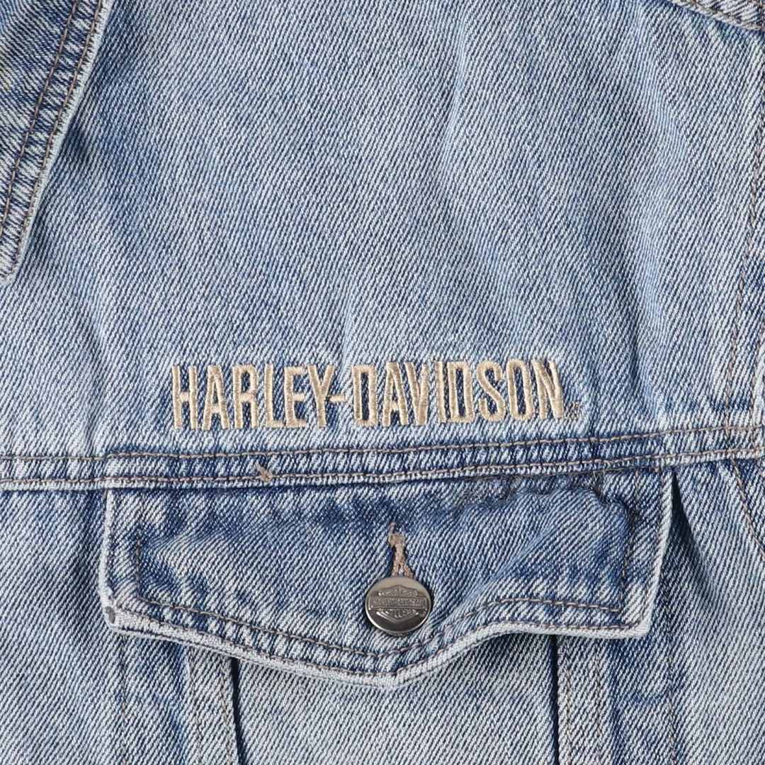 Harley-Davidson Back Logo Hidden Button-Down Denim Vest, Men's Size XL cotton blue type Vintage Second Hand