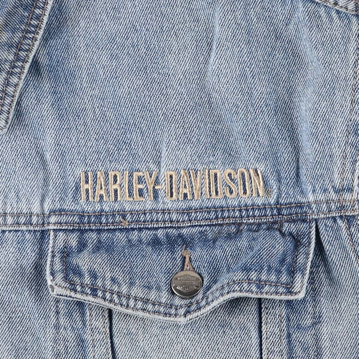 Harley-Davidson Back Logo Hidden Button-Down Denim Vest, Men's Size XL cotton blue type Vintage Second Hand
