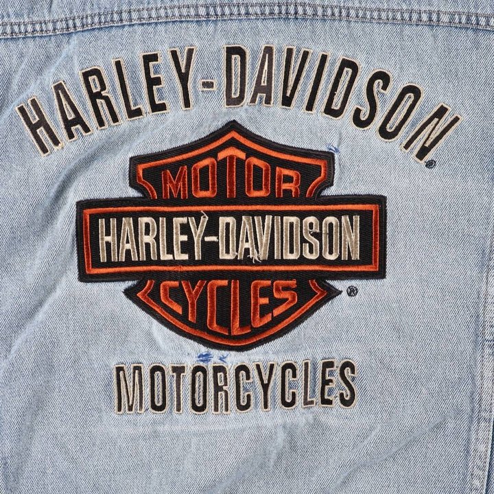 Harley-Davidson Back Logo Hidden Button-Down Denim Vest, Men's Size XL cotton blue type Vintage Second Hand