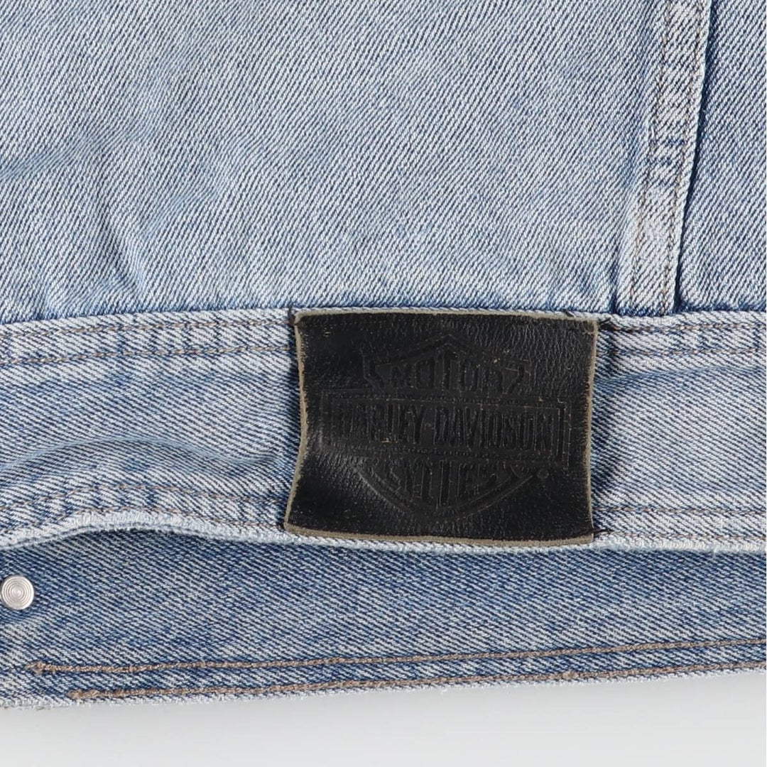 Harley-Davidson Back Logo Hidden Button-Down Denim Vest, Men's Size XL cotton blue type Vintage Second Hand