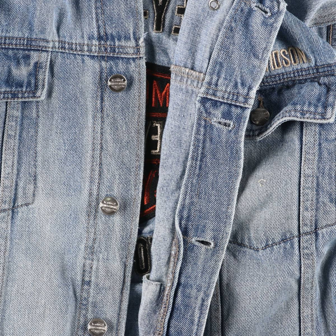 Harley-Davidson Back Logo Hidden Button-Down Denim Vest, Men's Size XL cotton blue type Vintage Second Hand