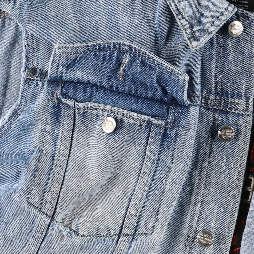 Harley-Davidson Back Logo Hidden Button-Down Denim Vest, Men's Size XL cotton blue type Vintage Second Hand