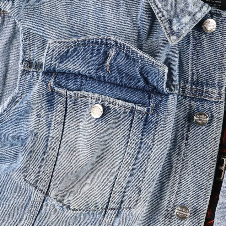 Harley-Davidson Back Logo Hidden Button-Down Denim Vest, Men's Size XL cotton blue type Vintage Second Hand