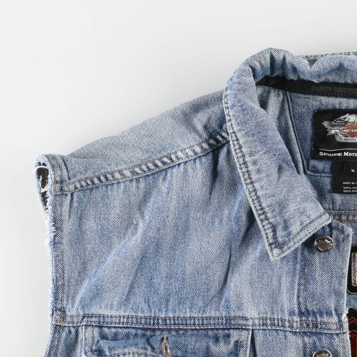 Harley-Davidson Back Logo Hidden Button-Down Denim Vest, Men's Size XL cotton blue type Vintage Second Hand