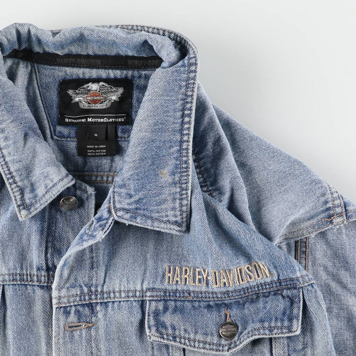 Harley-Davidson Back Logo Hidden Button-Down Denim Vest, Men's Size XL cotton blue type Vintage Second Hand