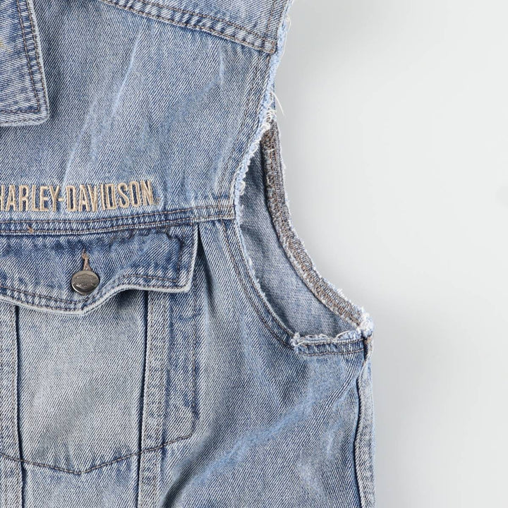Harley-Davidson Back Logo Hidden Button-Down Denim Vest, Men's Size XL cotton blue type Vintage Second Hand