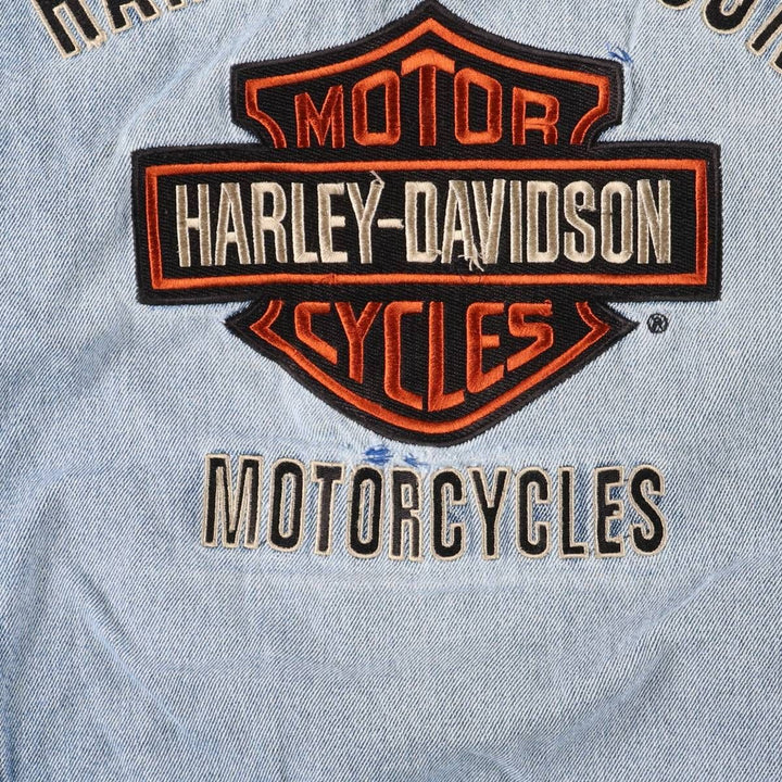 Harley-Davidson Back Logo Hidden Button-Down Denim Vest, Men's Size XL cotton blue type Vintage Second Hand