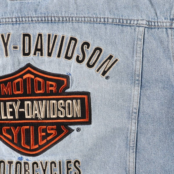 Harley-Davidson Back Logo Hidden Button-Down Denim Vest, Men's Size XL cotton blue type Vintage Second Hand