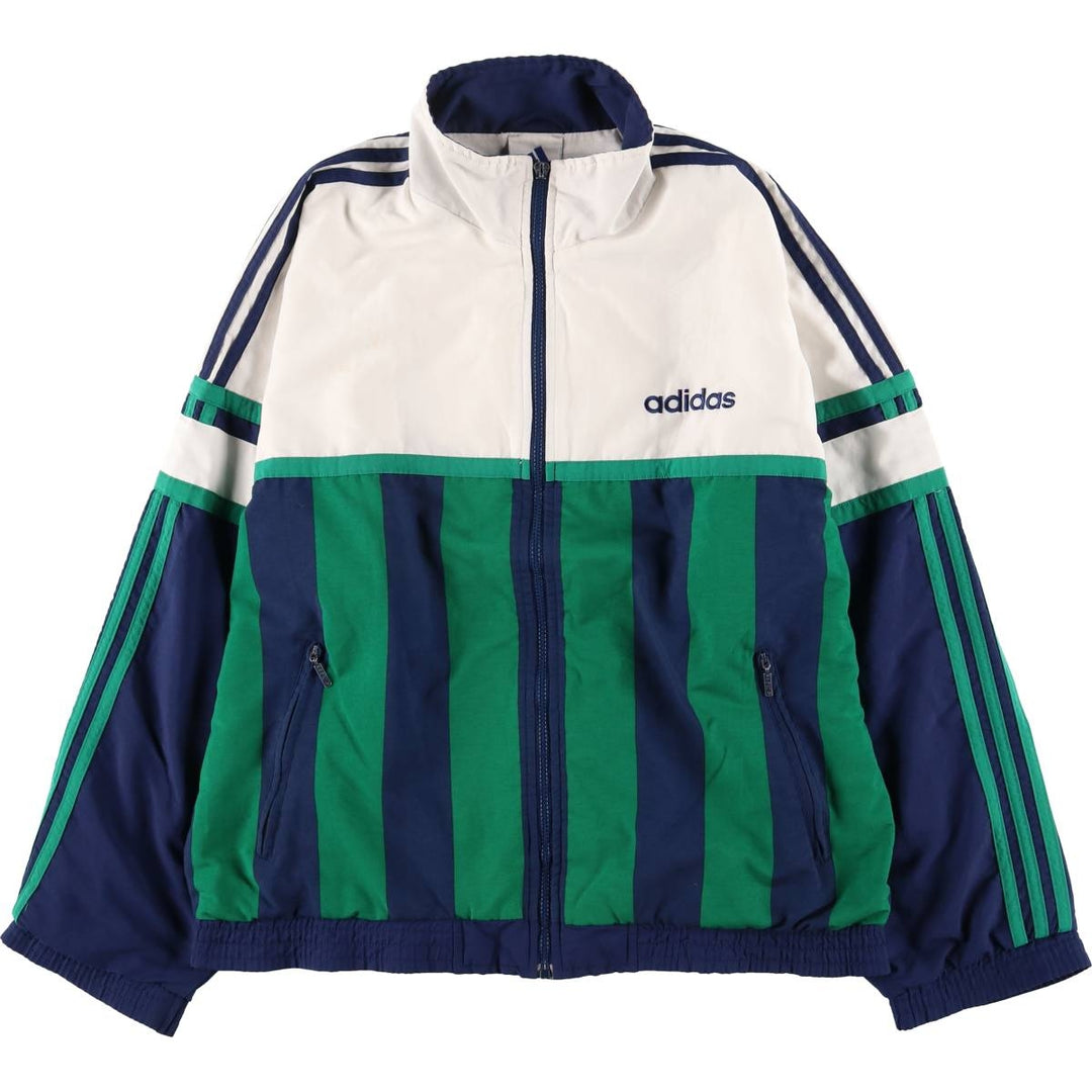Special Price: 90s-00'S Adidas Stripe Pattern Windbreaker with Back Logo, Men's Size Medium polyester white type Vintage Second Hand