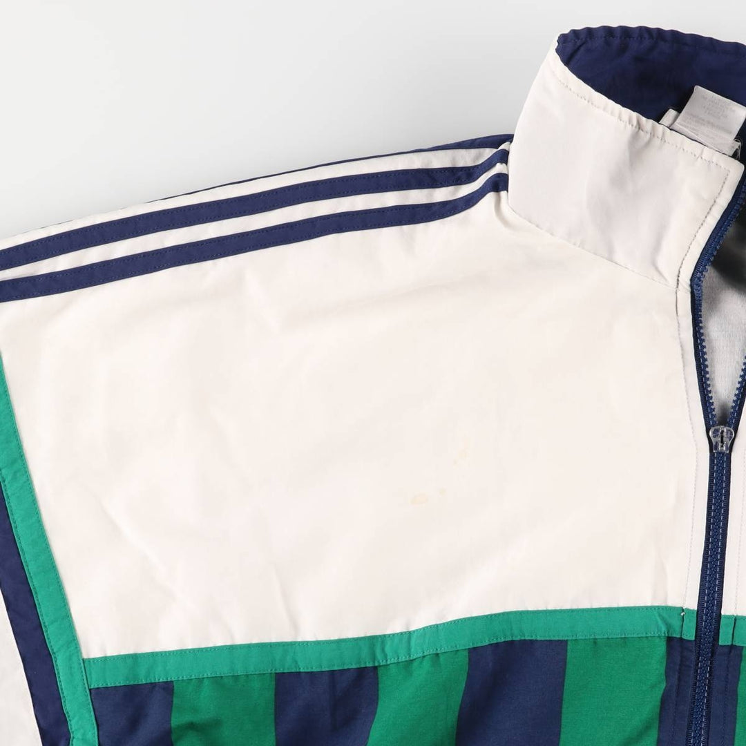 Special Price: 90s-00'S Adidas Stripe Pattern Windbreaker with Back Logo, Men's Size Medium polyester white type Vintage Second Hand