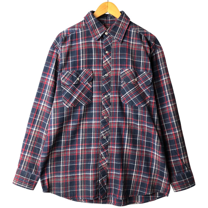 Dickies Long Sleeve Light Flannel Check Shirt, Men's Size L cotton navy blue type Vintage Second Hand